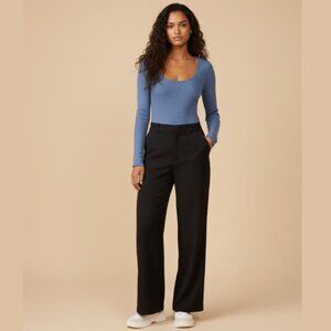 AERIE Blue Ribbed Longsleeve Bodysuit Womens Small Casual Everyday Basic